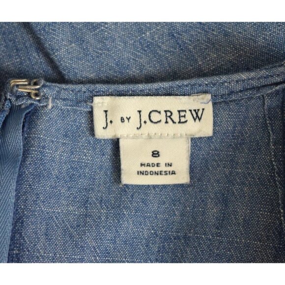J. BY J. CREW CHAMBRAY DENIM SCALLOPED SLEEVE DRESS - Picture 6 of 7